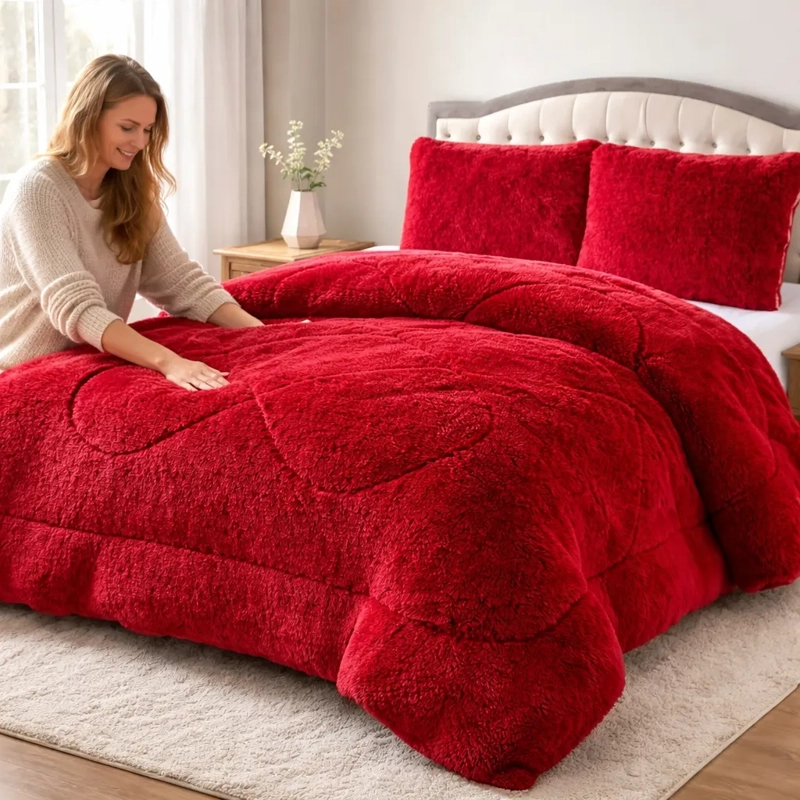 PLUMON DE INVIERNO PELUDOS CON CHIPORRO 2 PLAZAS ROJO PELUDO - 1