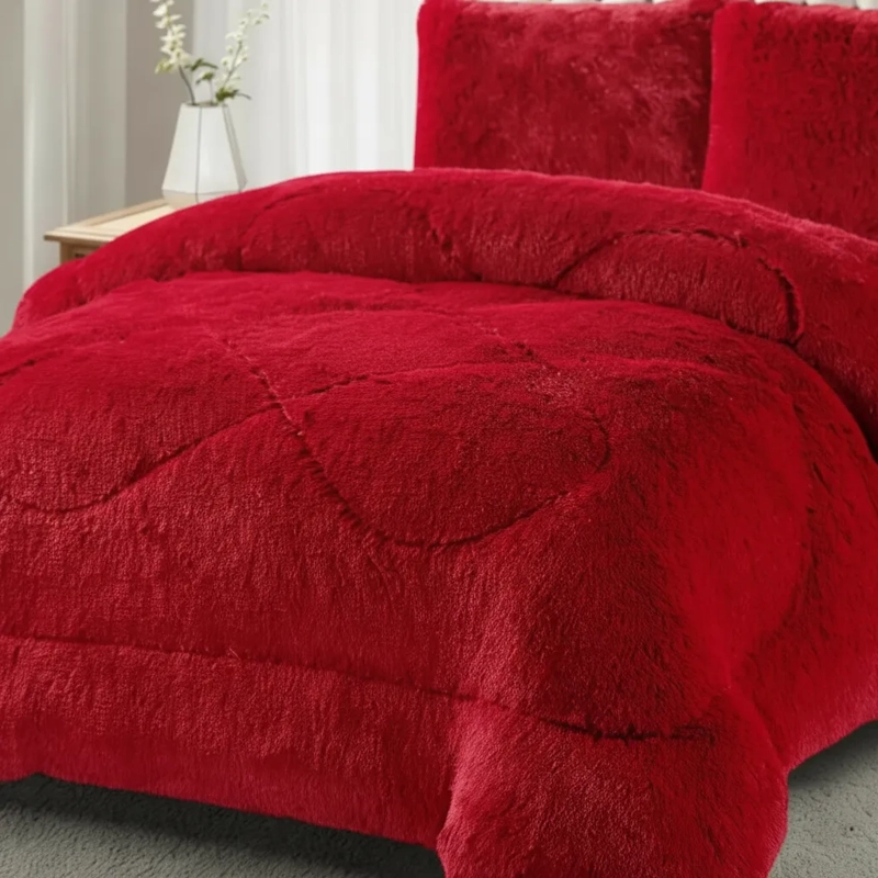 PLUMON DE INVIERNO PELUDOS CON CHIPORRO 2 PLAZAS ROJO PELUDO - 2