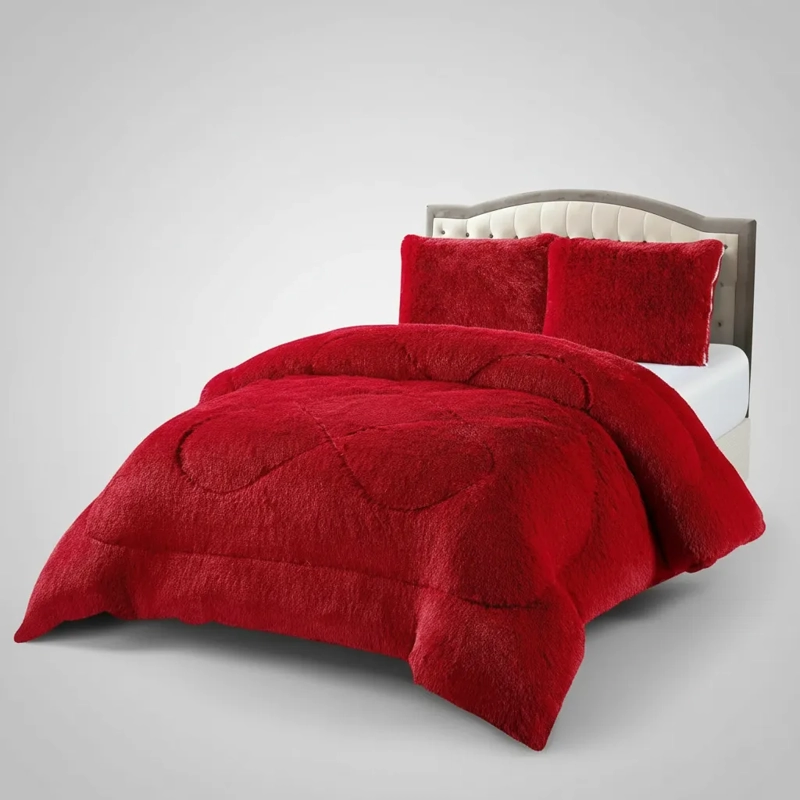 PLUMON DE INVIERNO PELUDOS CON CHIPORRO 2 PLAZAS ROJO PELUDO - 3