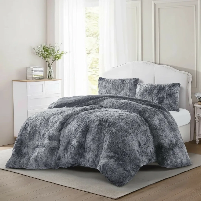 PLUMON DE INVIERNO PELUDOS CON CHIPORRO 2 PLAZAS GRIS JASPEADO PELUDO - 1