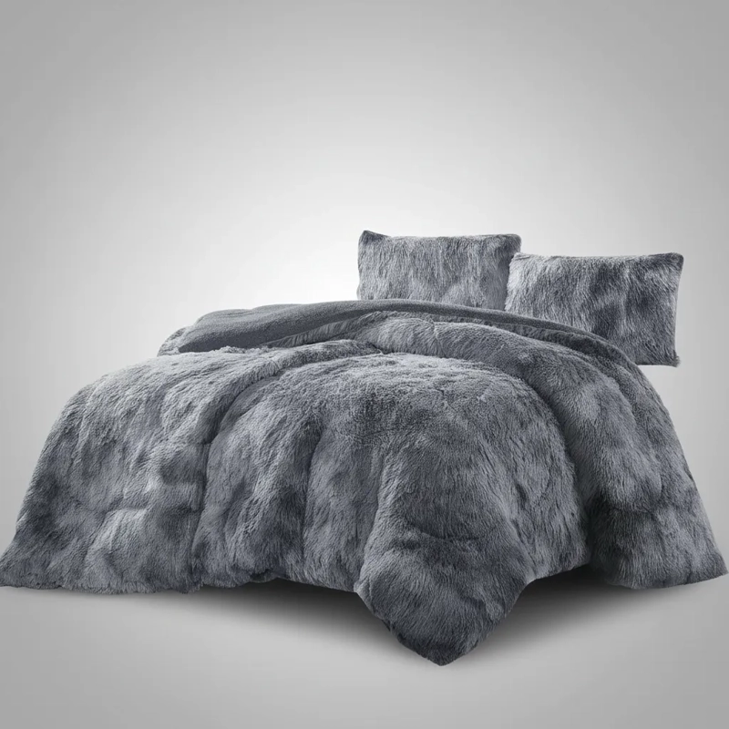 PLUMON DE INVIERNO PELUDOS CON CHIPORRO 2 PLAZAS GRIS JASPEADO PELUDO - 2
