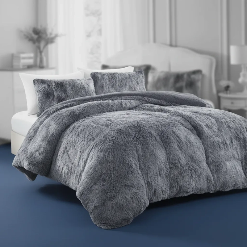 PLUMON DE INVIERNO PELUDOS CON CHIPORRO 2 PLAZAS GRIS JASPEADO PELUDO - 3