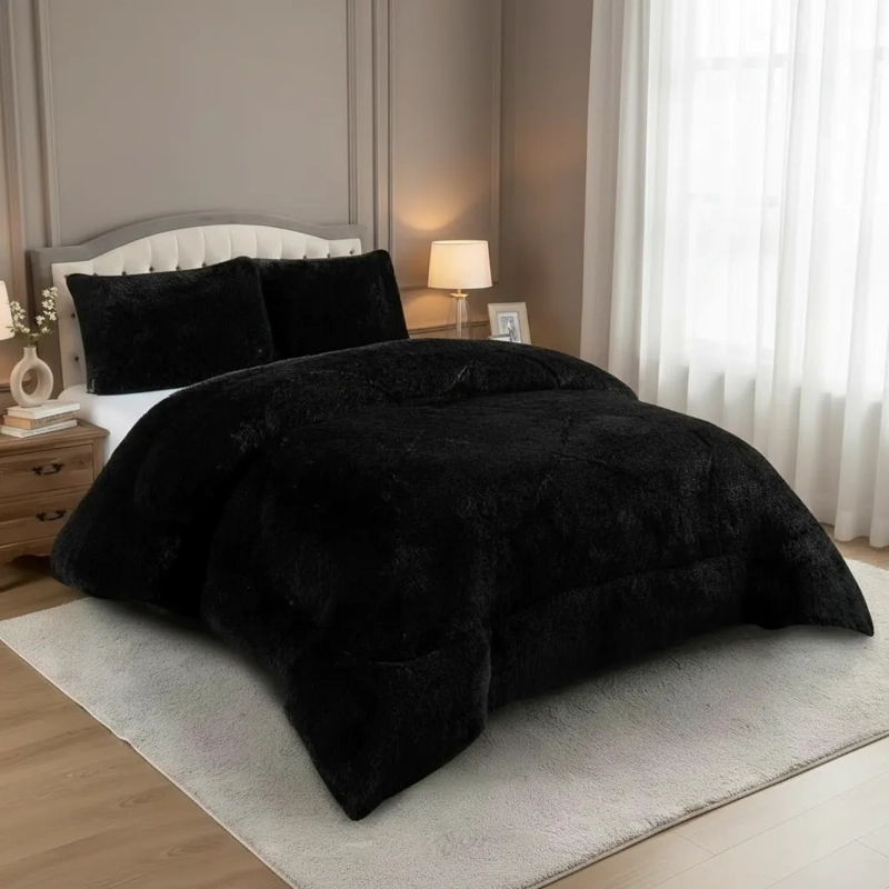 PLUMON DE INVIERNO PELUDOS CON CHIPORRO 2 PLAZAS NEGRO PELUDO - 2