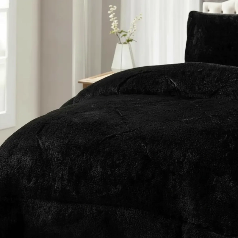 PLUMON DE INVIERNO PELUDOS CON CHIPORRO 2 PLAZAS NEGRO PELUDO - 3