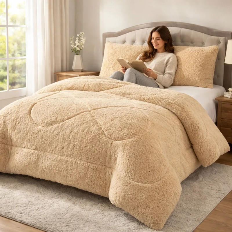 PLUMON DE INVIERNO PELUDOS CON CHIPORRO 2 PLAZAS BEIGE PELUDO - 2