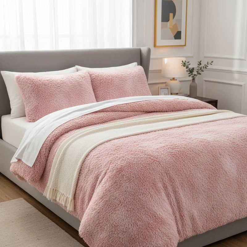 PLUMON DE INVIERNO PELUDOS CON CHIPORRO 2 PLAZAS ROSADO JASPEADO PELUDO - 1