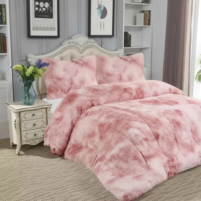 PLUMON DE INVIERNO PELUDOS CON CHIPORRO 2 PLAZAS ROSADO JASPEADO PELUDO - 2