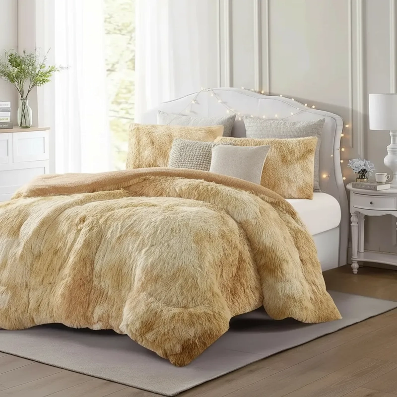 PLUMON DE INVIERNO PELUDOS CON CHIPORRO 2 PLAZAS BEIGE JASPEADO PELUDO - 2