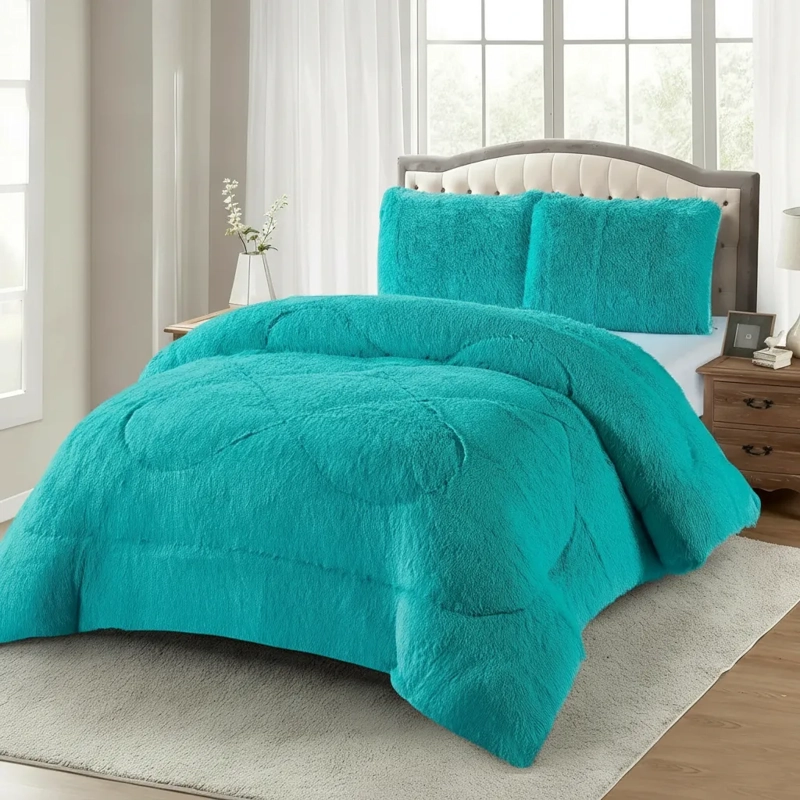 PLUMON DE INVIERNO PELUDOS CON CHIPORRO 2 PLAZAS TURQUESA CLARO PELUDO - 1