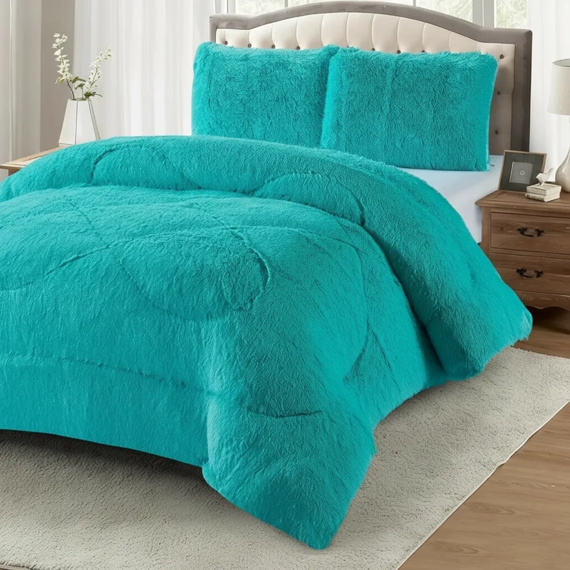 PLUMON DE INVIERNO PELUDOS CON CHIPORRO 2 PLAZAS TURQUESA CLARO PELUDO - 2