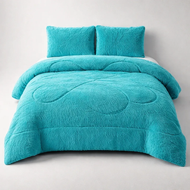 PLUMON DE INVIERNO PELUDOS CON CHIPORRO 2 PLAZAS TURQUESA CLARO PELUDO - 3