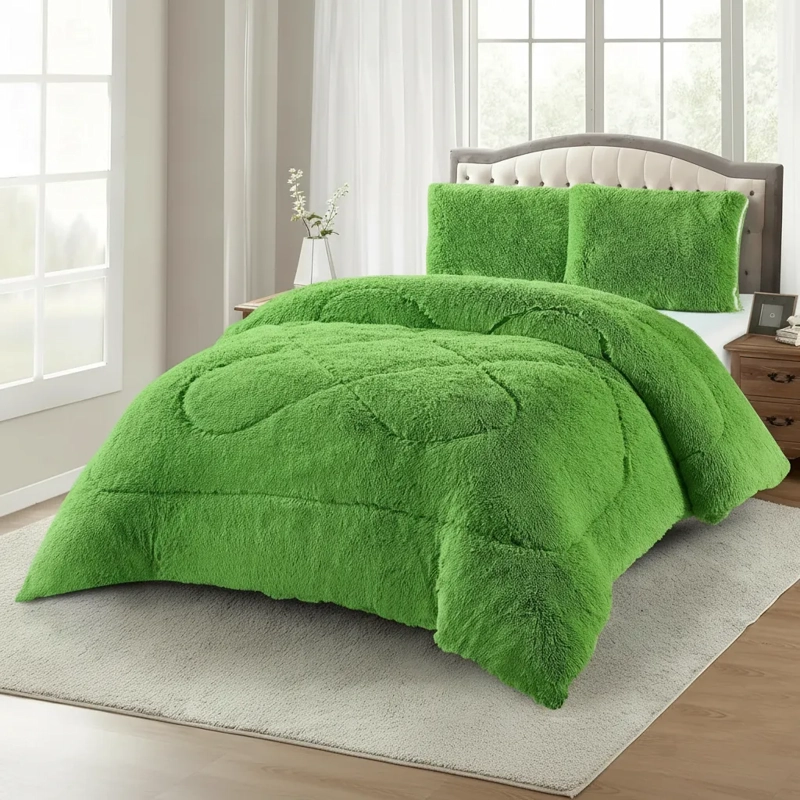 PLUMON DE INVIERNO PELUDOS CON CHIPORRO 2 PLAZAS VERDE PELUDO - 1