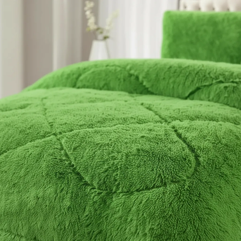 PLUMON DE INVIERNO PELUDOS CON CHIPORRO 2 PLAZAS VERDE PELUDO - 2