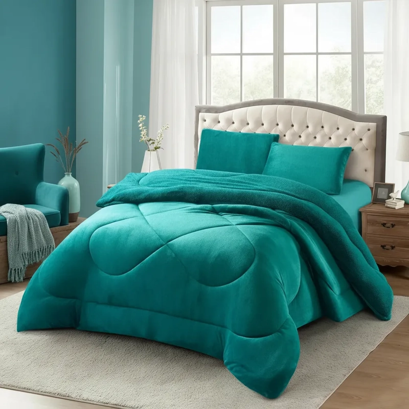 PLUMON PLUCH PARA COLCHON 1.5 PLAZAS SUAVE Y COMODA TURQUESA LISA - 1