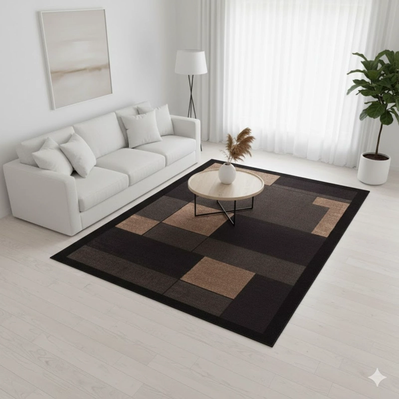 ALFOMBRA 160X200 DISEÑO ELEGANTE CUADRO NEGRO CAFE MODERNA DECORATIVA WM - 1