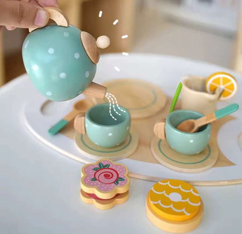 JUEGO TAZAS DE CAFE TE DE MADERA PARA NIÑOS - 1