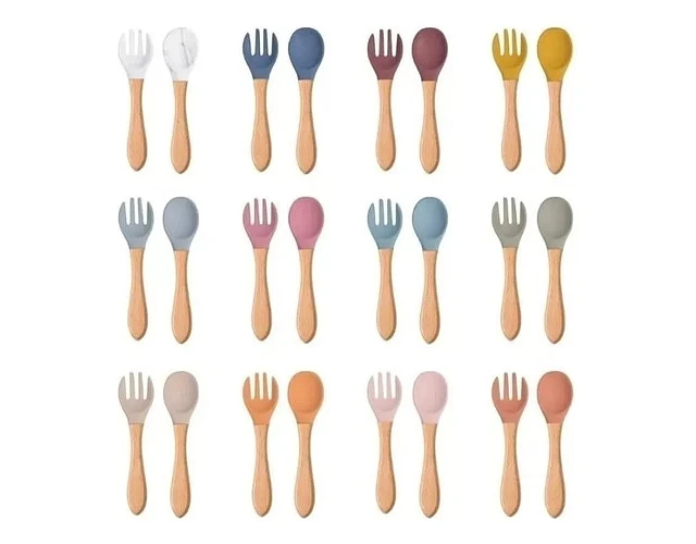 CUCHARA TENEDOR DE SILICONA MANGO DE COLORES - 1