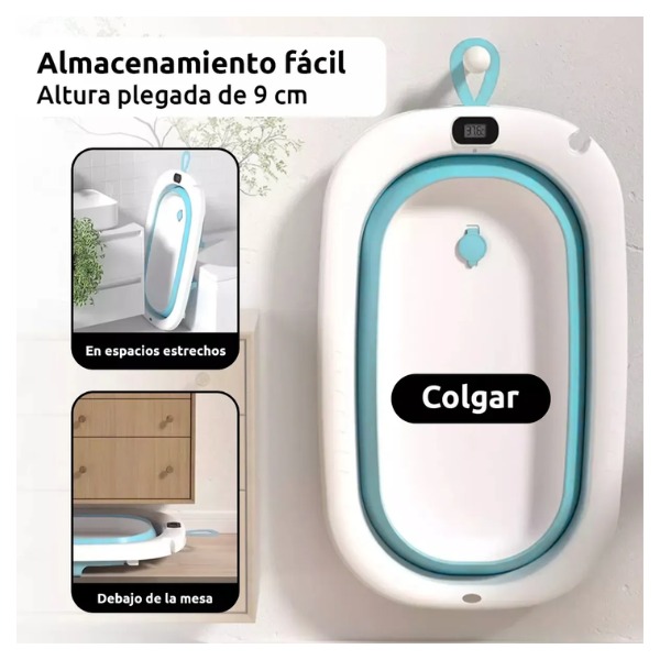 Tina Bebe Bañera Plegable Termometro Malla de Cojin Baño - 3