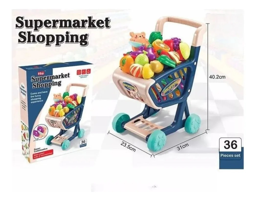 JUEGO CARRITO DE COMPRAS DE SUPERMERCADO CON 36 ACCESORIOS - 2
