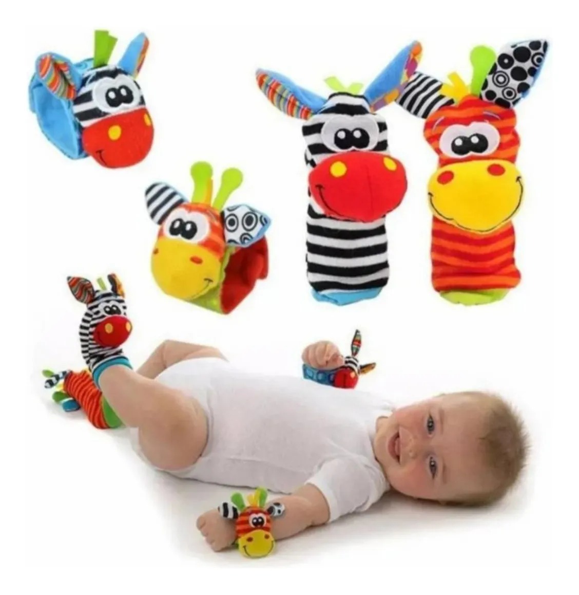 SET DE ESTIMULACION SONAJEROS BEBE 2 CALCETINES + 2 MUÑEQUERAS - 1