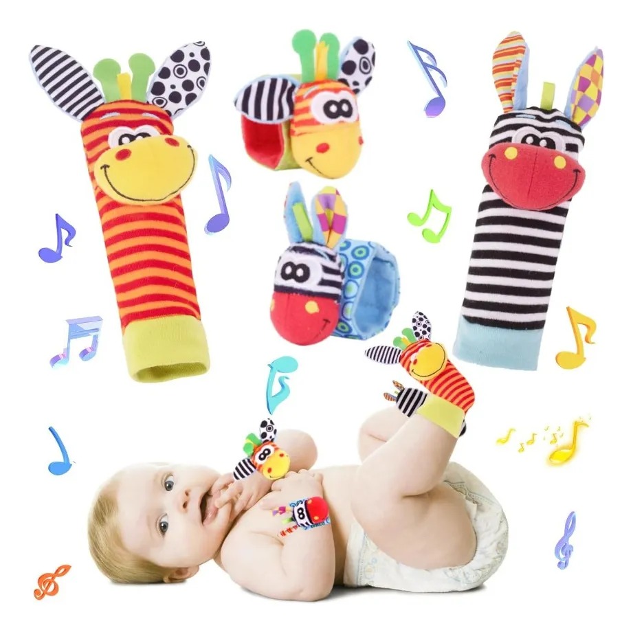 SET DE ESTIMULACION SONAJEROS BEBE 2 CALCETINES + 2 MUÑEQUERAS - 3