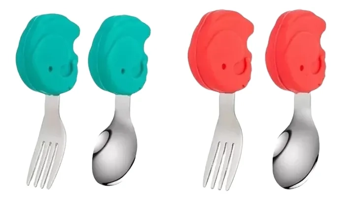 SET DE CUBIERTOS ACERO CUCHARA-TENEDOR MANGO SILICONA - 1