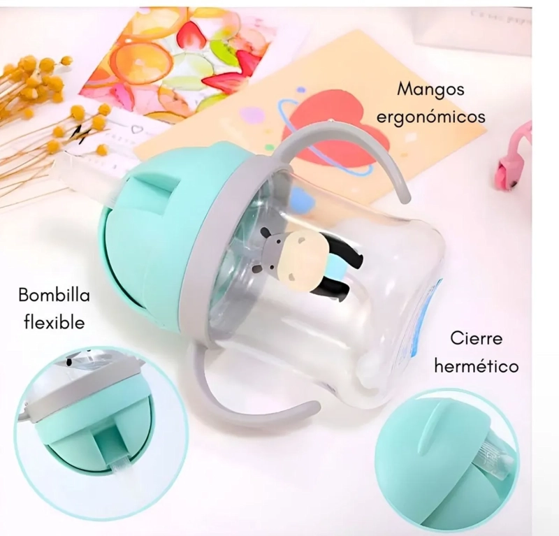 VASO ANTIDERRAME CON BOMBILLA Y ASAS PARA BEBE  250ML - 2