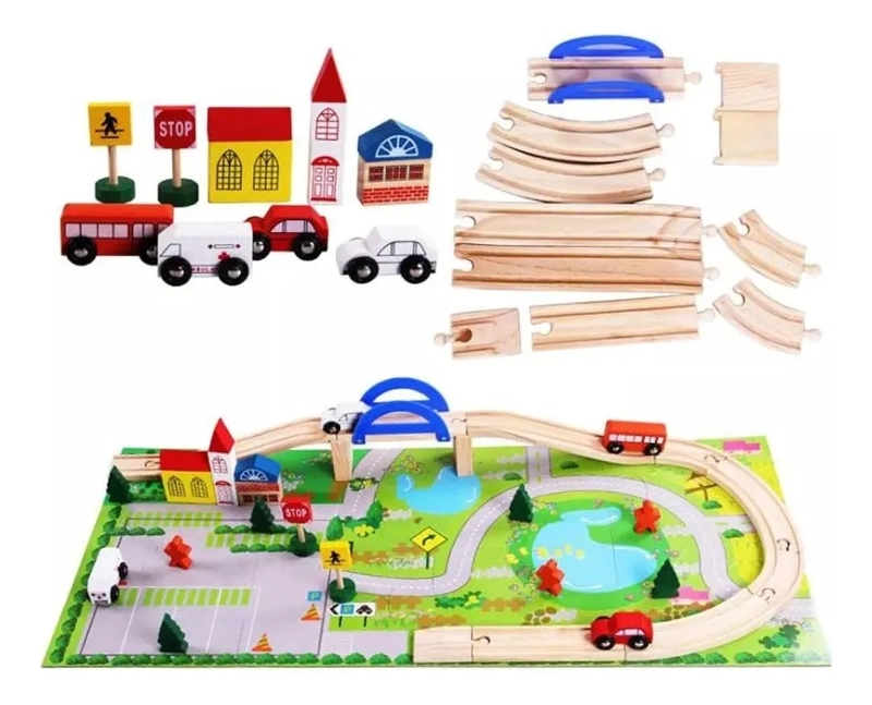 PISTA DE AUTOS CON PUENTE DE MADERA JUEGO INFANTIL MULTIPLE - 2