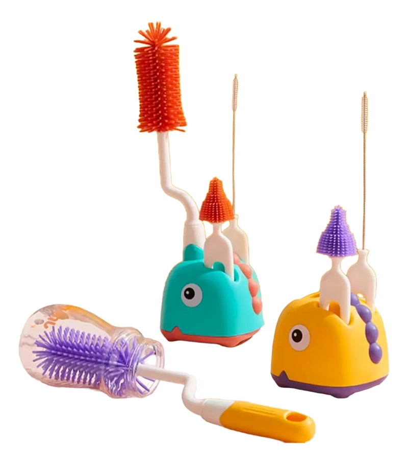 SET CEPILLO DE SILICONA LIMPIADORES MAMADERA CON ESCURRIDOR - 1