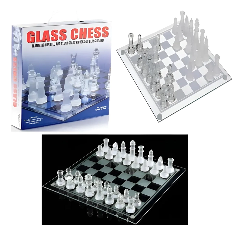 AJEDREZ CRISTAL CALIDAD 26 X 26 CRISTAL JUEGO MESA LUJO - 1