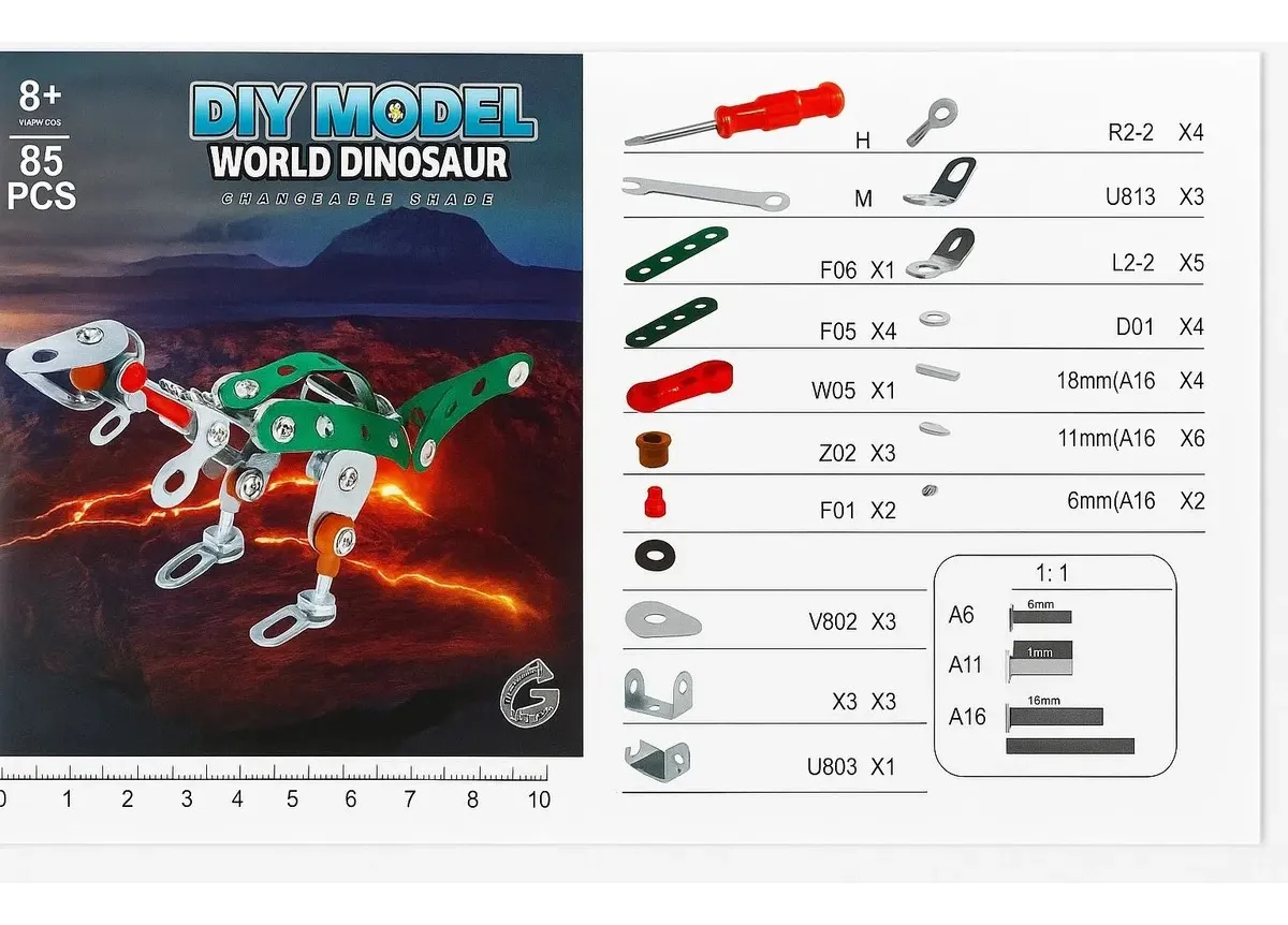KIT ARMABLE DINOSAURIO METALICO 85 PIEZAS - 2