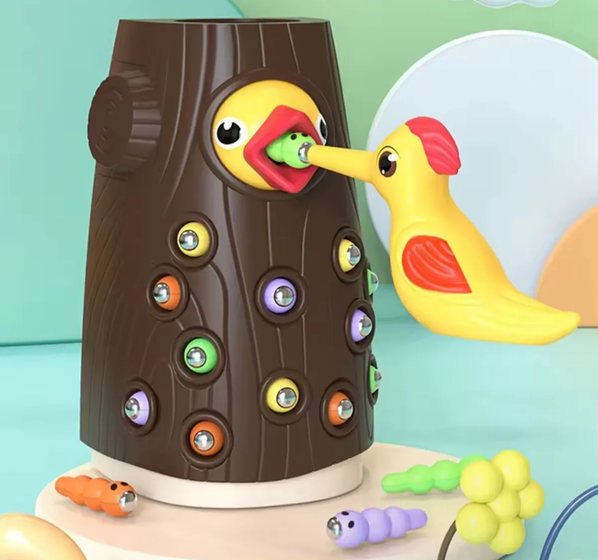 JUEGO ENCAJE MONTESSORI MOTRICIDAD PAJARO CARPINTERO TRONCO - 1