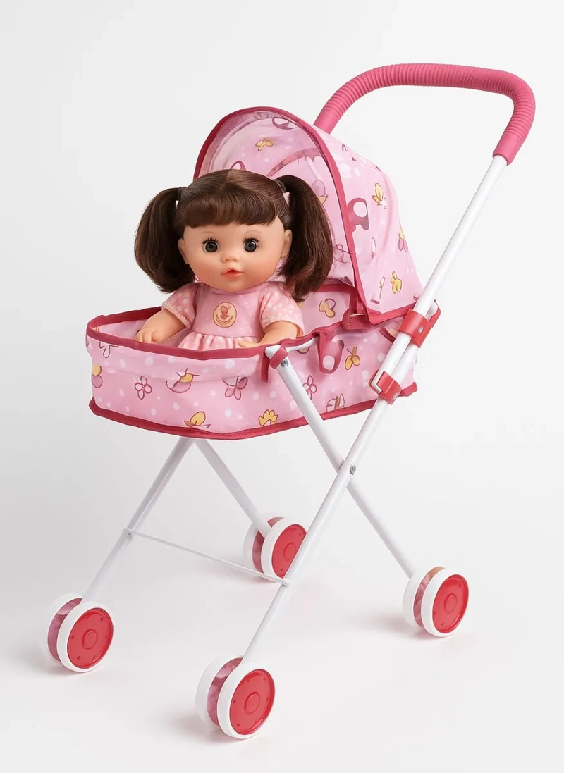 COCHE CUNA METALICO DE JUGUETE CON MUÑECA - 1