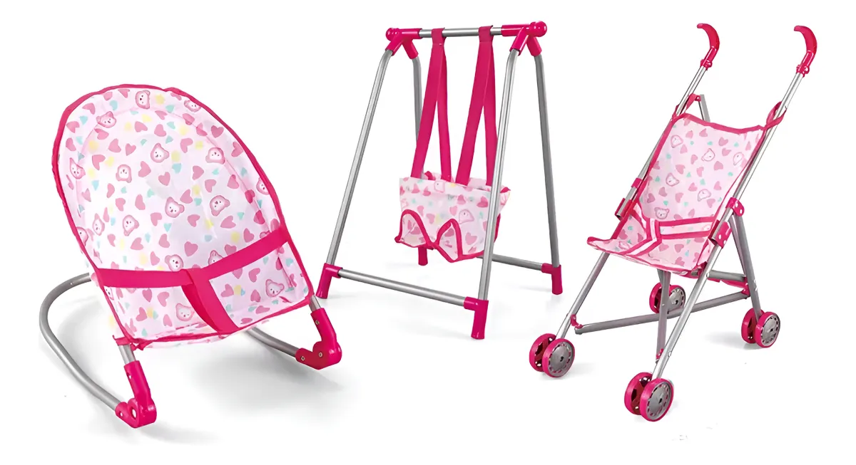 SET JUEGO 3 EN 1 CON MUÑECA, SILLA, COLUMPIO Y COCHE - 1