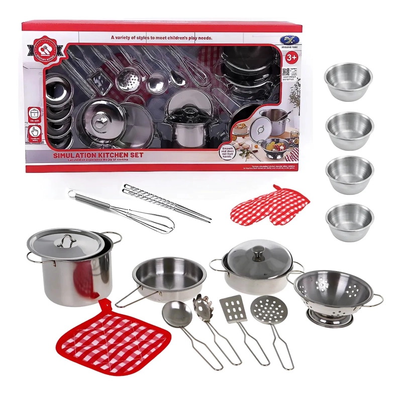 SET DE COCINA OLLAS PIEZAS ACERO INOXIDABLE JUGUETE NIÑOS - 1