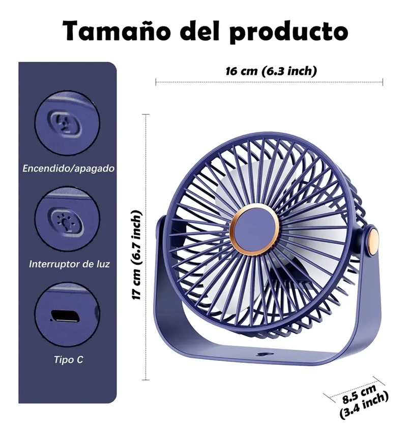 VENTILADOR ESCRITORIO USB MINI RECARGABLE AJUSTABLE - 3