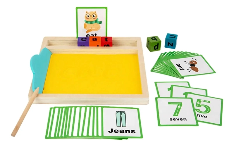 CAJA SENSORIAL ARENA TARJETAS EDUCATIVAS LETRAS Y NUMEROS - 1