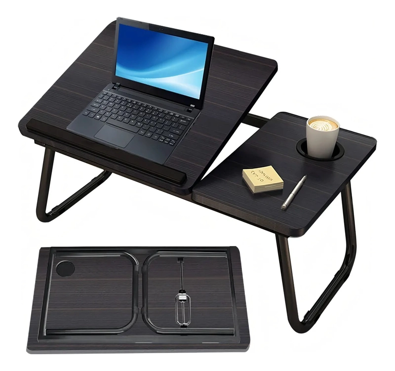 MESA PORTATIL PLEGABLE AJUSTABLE MADERA ACERO 55X32CM - 1
