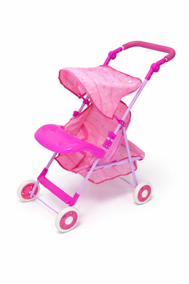 COCHE PARA MUÑECAS PLEGABLE ROSADO CON CANASTO - 1