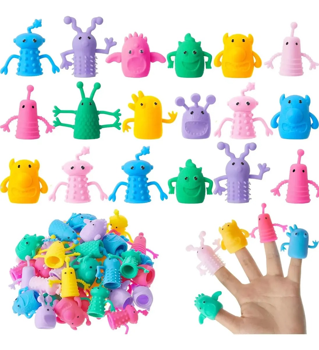 SET 20 TITERES DE DEDO MONSTRUITOS COLORES JUGUETE INFANTIL SURTIDO - 1