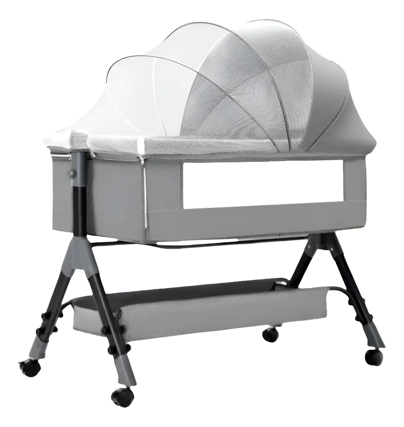CUNA COLECHO PARA BEBE  CON MOSQUITERO Y COLCHON GRIS - 1