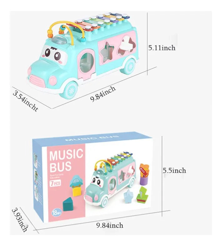 BUS DIDACTICO ENCAJE FORMAS + XILOFONO MUSICAL JUGUETE EDUCATIVO BEBE - 2