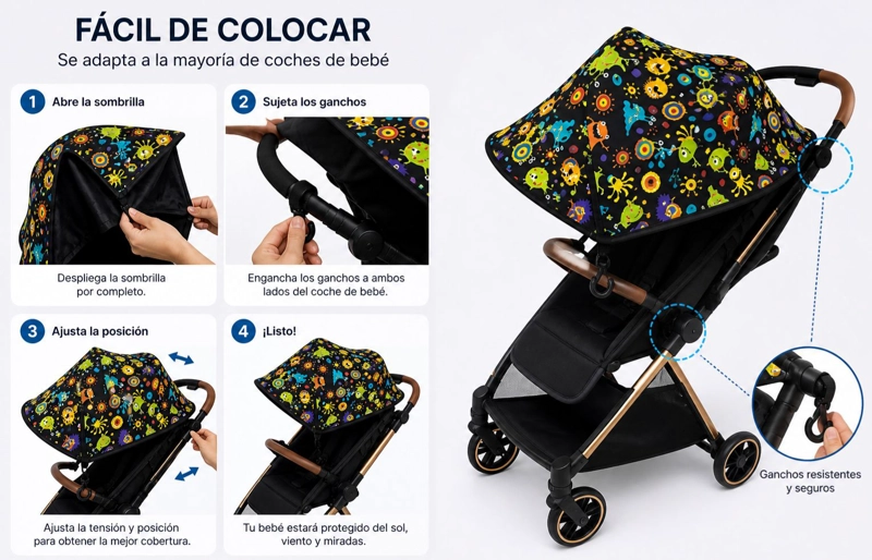 SOMBRILLA COCHE BEBE TOLDO COCHE BEBE PARASOL COCHE BEBE - 4