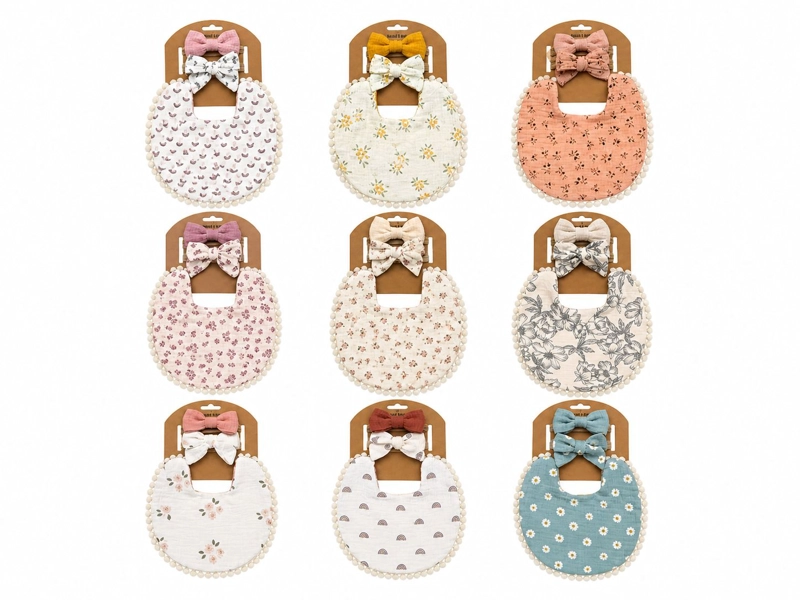SET BABERO + 2 CINTILLOS BEBE  NIÑA ALGODON SUAVE VARIOS COLORES - 1
