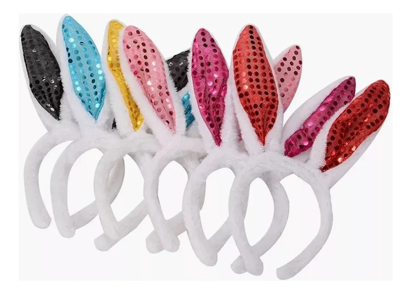 CINTILLO OREJAS CONEJO LENTEJUELAS COTILLON CONEJITO PASCUA - 2