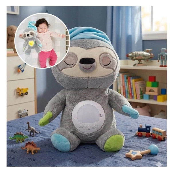 PELUCHE CON SONIDO RUIDO BLANCO LUZ NOCTURNA PEREZOSO - 1