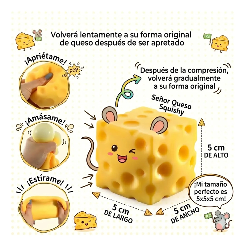 SQUISHY DE QUESO CHEESE ANTIESTRE S AMARILLO DIVERSION NIÑOS - 2