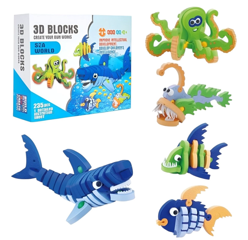 BLOQUES ARMABLES 3D ANIMALES MARINOS 235 PIEZAS - 1