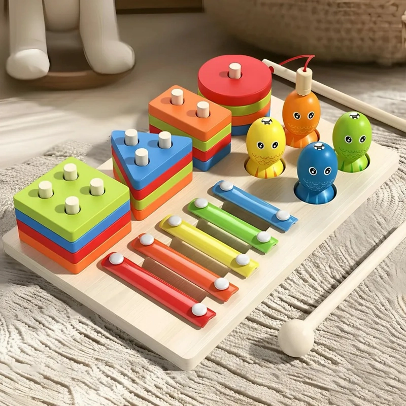 JUEGO DIDACTICO MADERA 7 EN 1 PESCA XILOFONO ENCAJE INFANTIL - 1