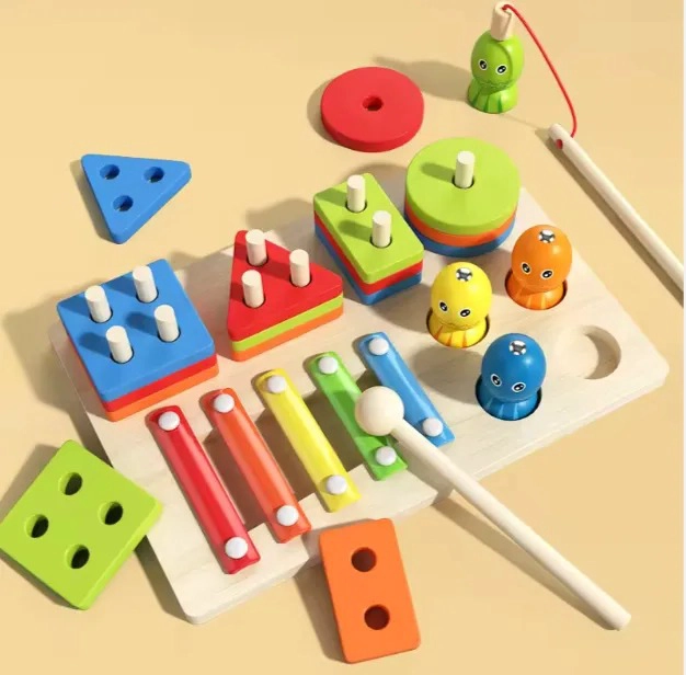 JUEGO DIDACTICO MADERA 7 EN 1 PESCA XILOFONO ENCAJE INFANTIL - 2